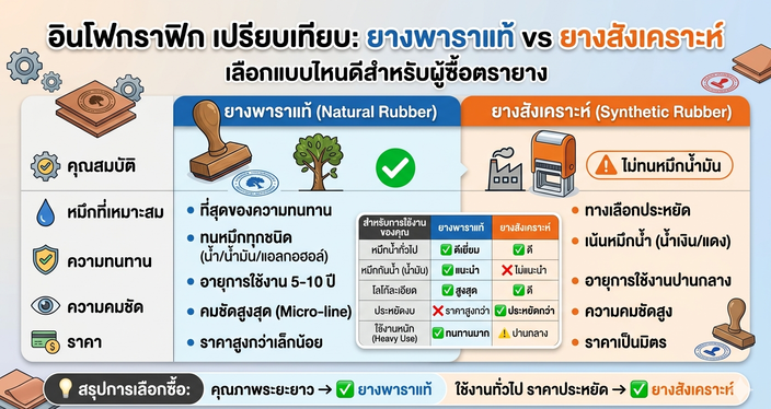 ยางพารา vs ยางสังเคราะห์ สำหรับตรายางเลือกแบบไหน